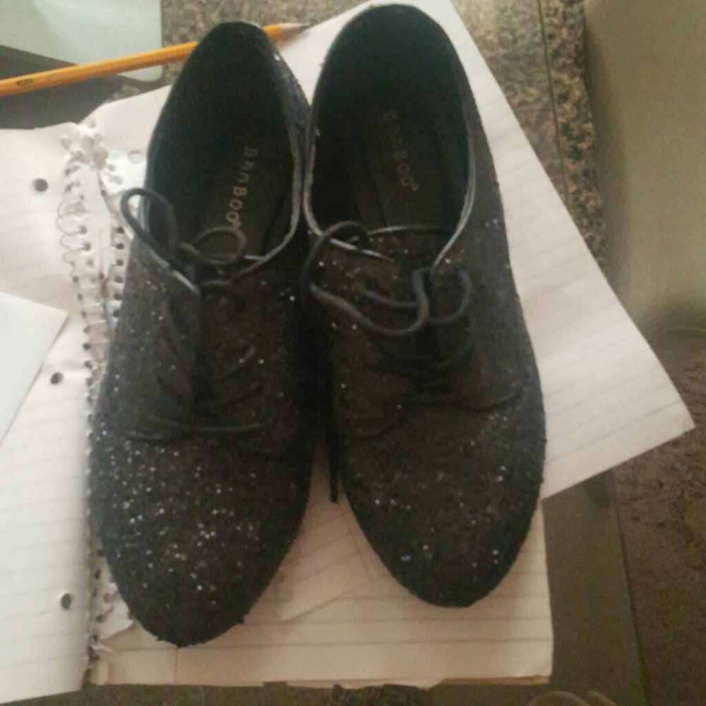 Bamboo blk glitter flats